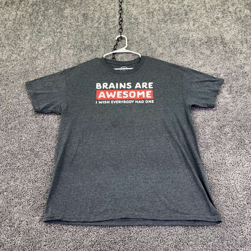 DOM Shirt Mens Large Gray Brains Are Awesome Funny Graphic Tee Sarcastic